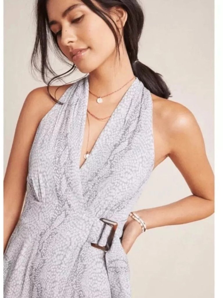 Anthropologie Marfa Midi Faux Wrap Dress, Hi-Lo Hem 6 Petite